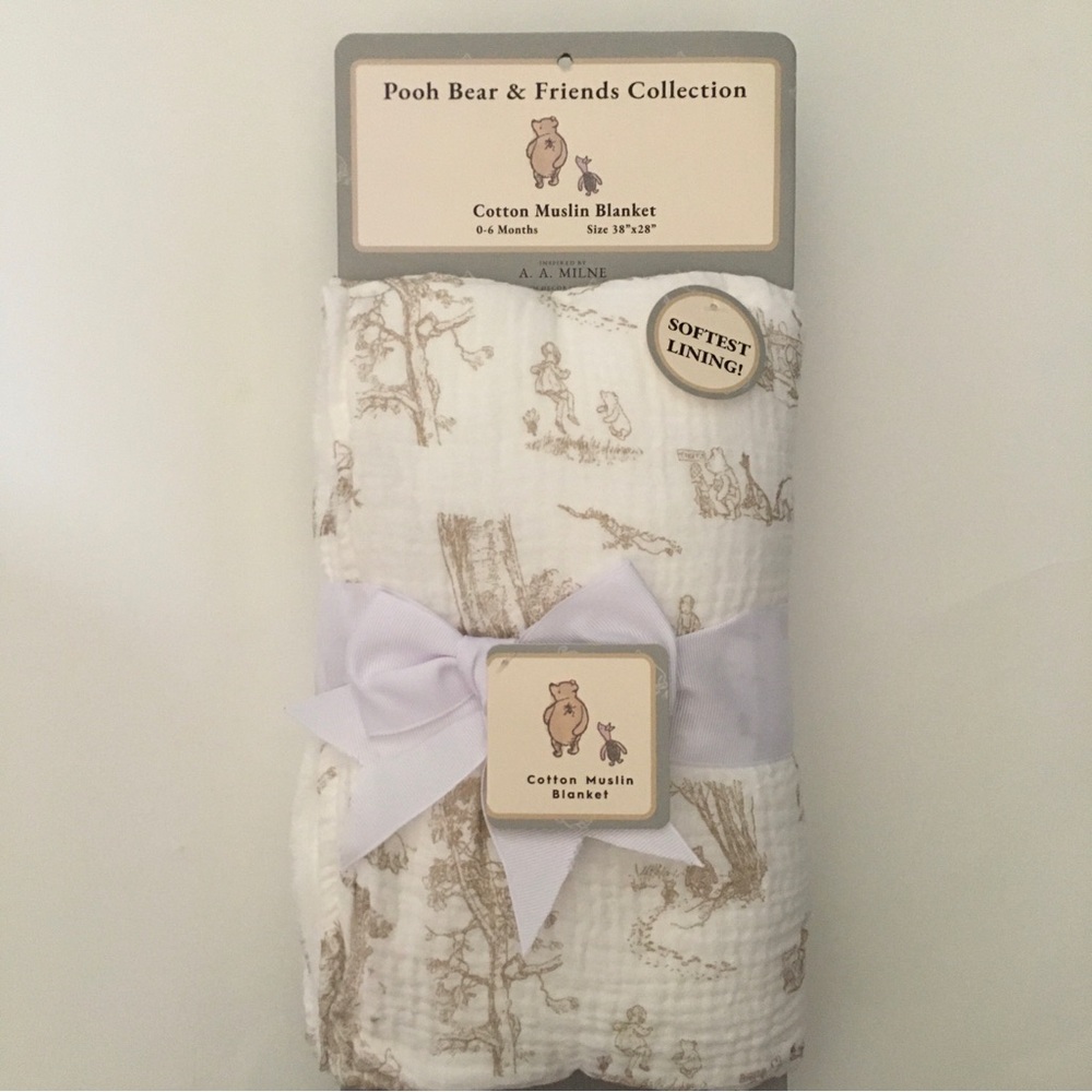 NEW Baby Blanket with Soft Lining Cotton Muslin Winnie the Pooh Bear & Friends